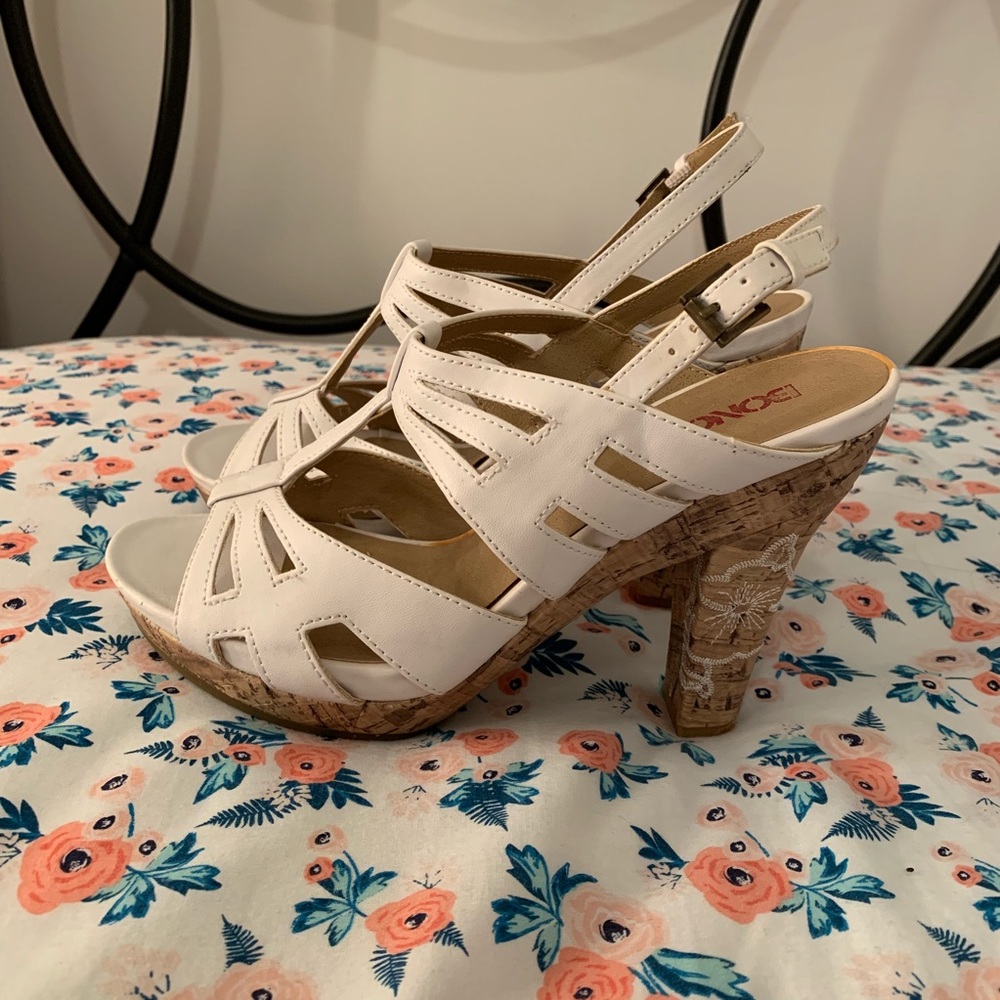 White cork heels